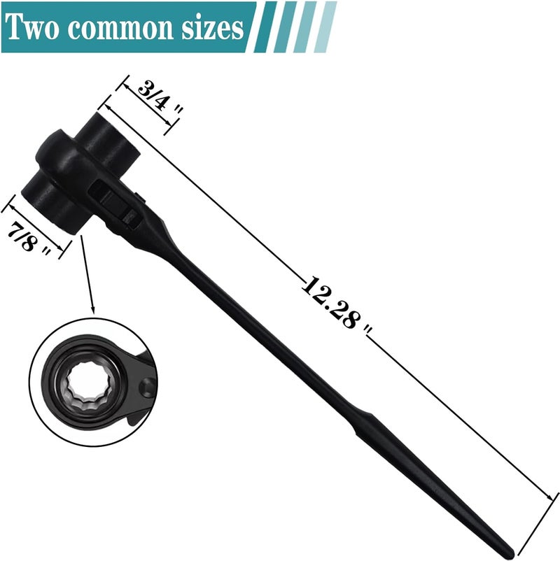 groword Reversible Ratcheting Wrench,Including 3/4",7/8" OR 19mm,22mm,12 Point Double Ended Socket Ratcheting Podger Scaffold Spud Wrench（Black） - Image 2
